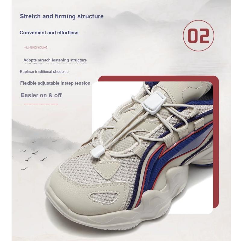 Li Ning Kinder Kunpeng Sport Trend Rutschfest Abriebfest Leicht Stoßdämpfung Low-Top Freizeitschuhe Kinder Freizeitschuhe Grau Blau YKCS018-61