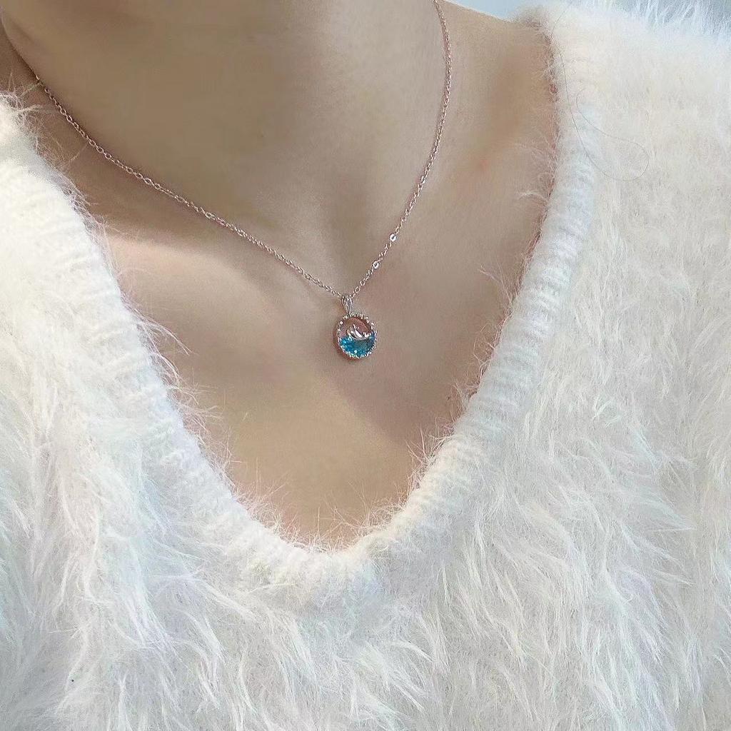 Fashionable Ocean Whale Crystal Pendant Necklace For Women New Trend Choker Clavicle Chain Jewelry Gift Party