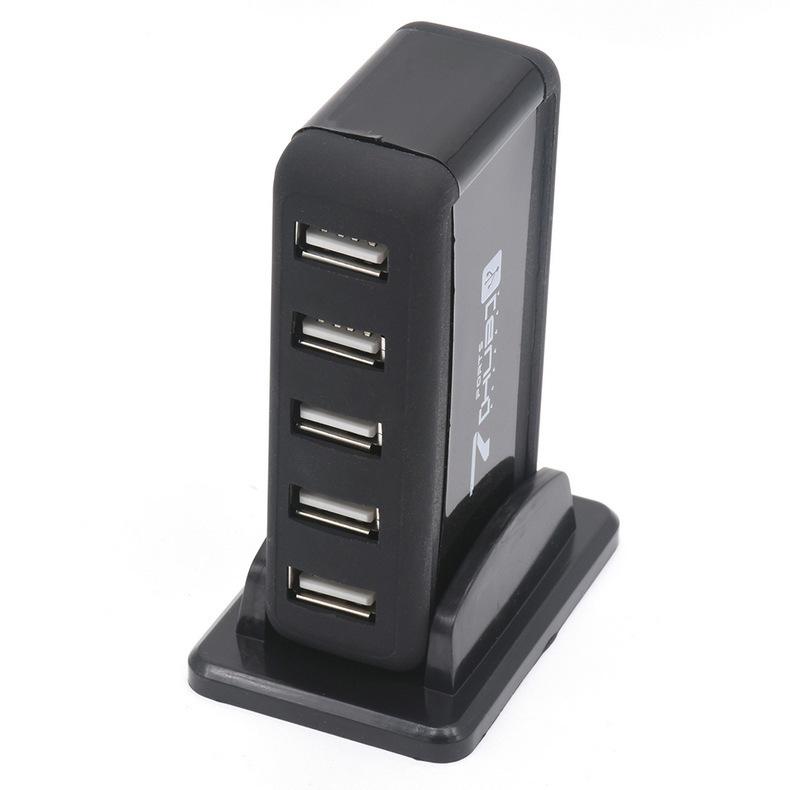 USB 2.0 Vertical 7-port Hub, One to Seven with Base Hub Splitter, 7-port Hub with Power Adapter чёрный