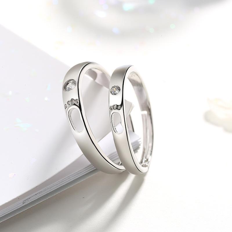 2 Stück 925 Sterling Silber Partnerringe Verstellbar Schlichtheit Mode Exquisit Herren Damen Schmuck Zubehör Hochzeitsfeier Geschenk