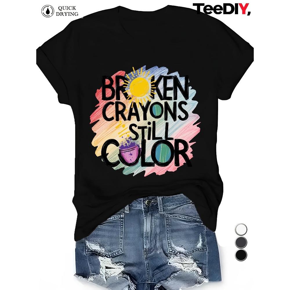 Crayon Sun Womens Round Neck Tshirt Cotton Short Sleeve Fashion Casual Tshirt Loose Round Neck Top Clothing Size Up