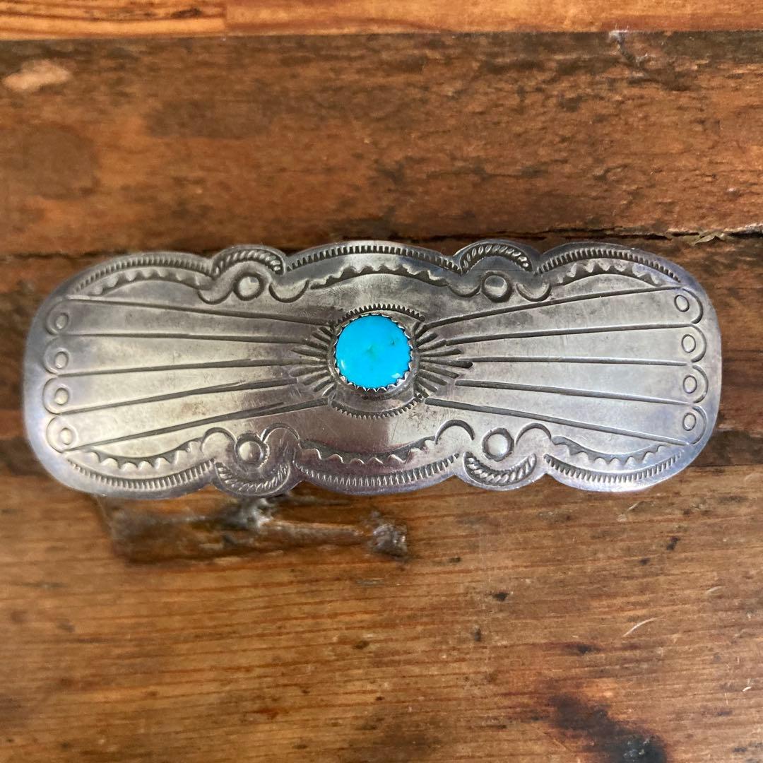 Used Indian Jewelry Navajo Silver Stamp Barrette Turquoise