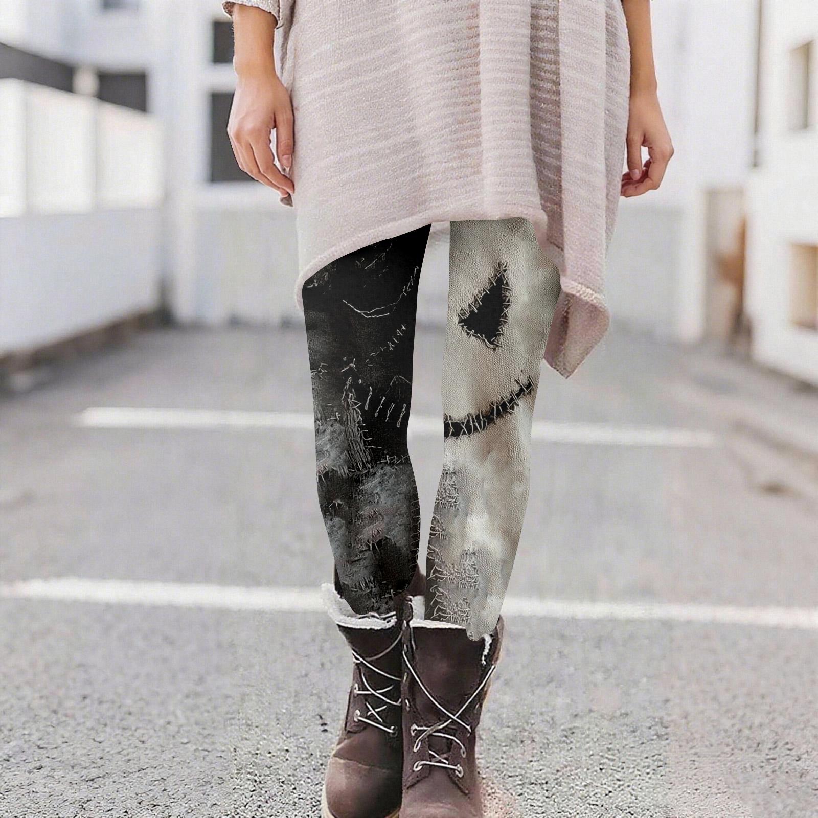 

Женские повседневные модные уличные брюки для йоги с принтом на Хэллоуин, облегающие эластичные укороченные брюки M серебряный