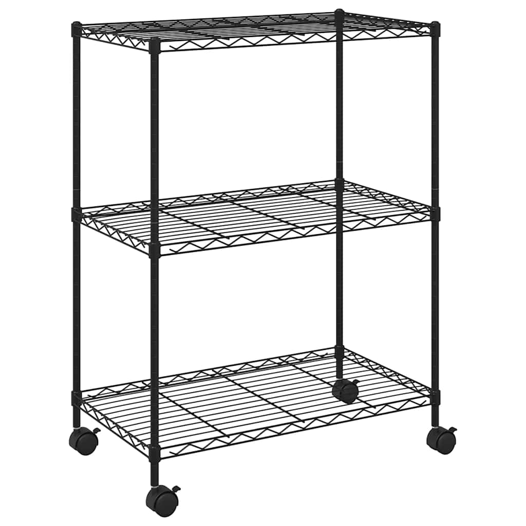 Storage Shelving Unit with 3 Shelves and Casters 60 x 35 x 81 cm Black 150 kg Capacity