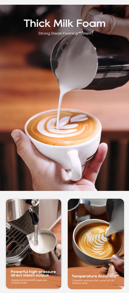 HiBREW H10B Espresso Coffee Machine, 20Bar Extraction Pressure, Semi-Automatic, Adjustable Temperature & Cup Volume, 1.3L Removable Water Tank, Silver