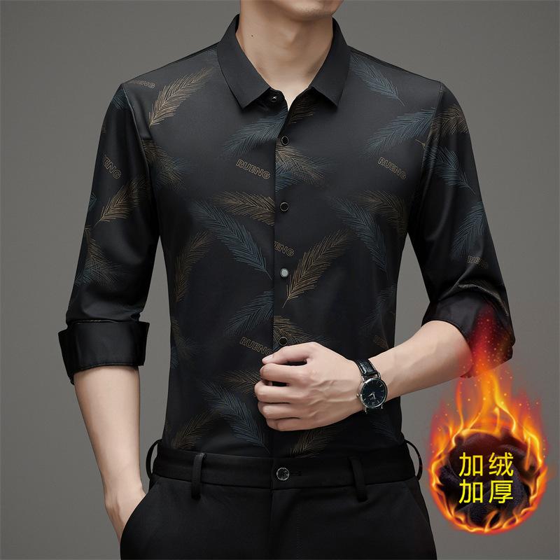 Winter Men's Trendy Printed Long Sleeve Shirt Business Casual