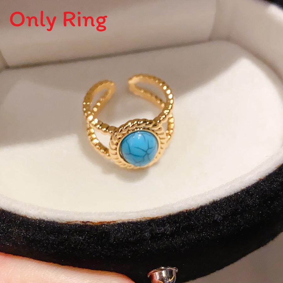 Vintage Geometric Turquoise Open Ring With 18k Gold Plating For Women Jewelry Accessory GoldBlue