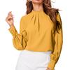 Ladies' Fashionable And Elegant Chest Pleated Stand Collar Long Sleeved Solid Color Top