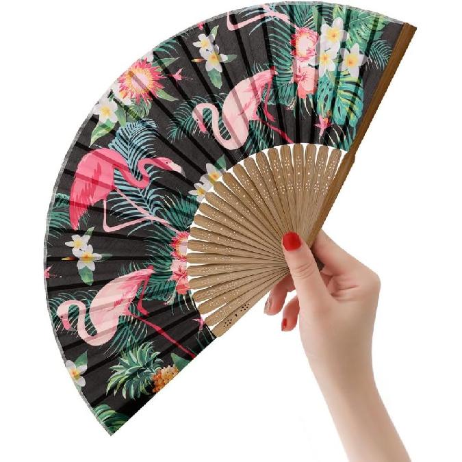 HeyToo Women Held Hand Folding Fan - Bamboo Printed Pattern Foldable Fan - Ideal for Decoration, Wedding, Themed Anniversary Party, Church, EDM,