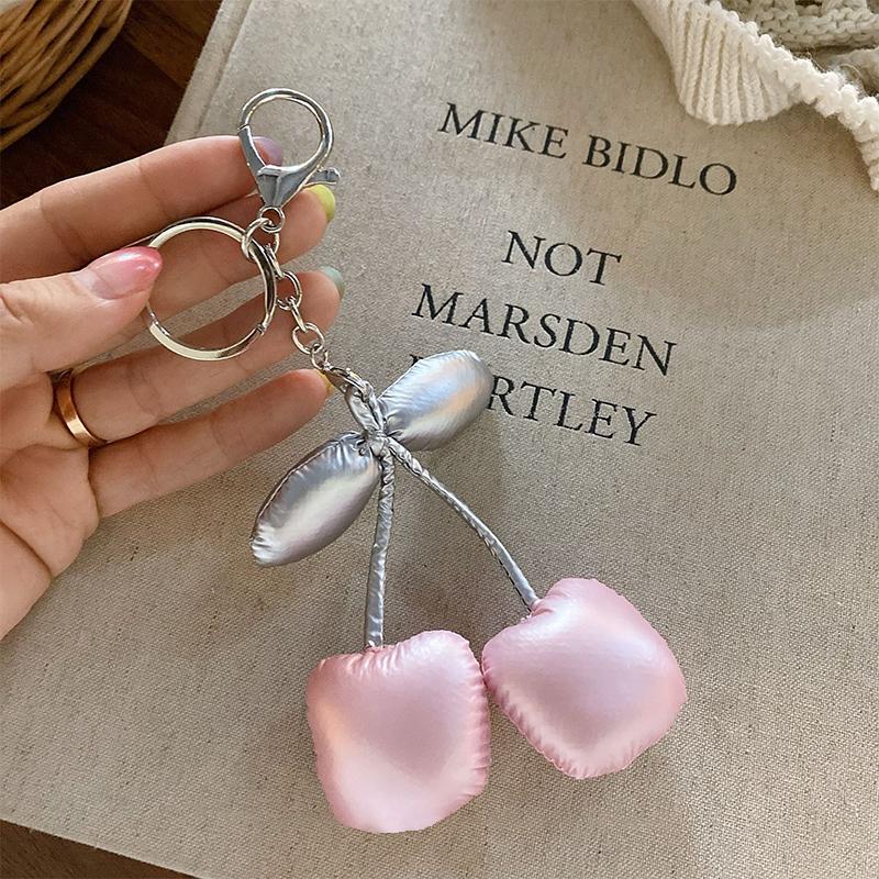 Faux Leather Cherry Keychain Fruit Charm Keyring Pendant Jewelry For Girl Women Gift Bag Decoration