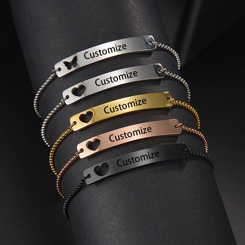 

Adjustable Custom Name Bracelet For Couple Engraved Lase Stainless Steel Personalized Bangle Jewelry Women No Engave