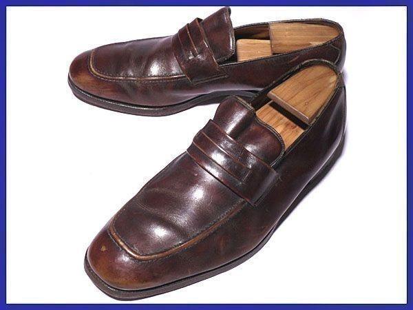 Pre 80s Vintage Made In England Hjan Mchje All Leather Coin Loafers 28.5-29.5 Burgundy(USED)