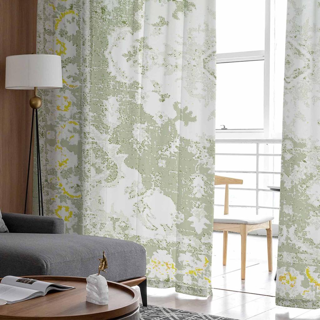 Geometric Ethnic Oriental Vintage Sage Green Sheer Curtains for Kids Bedroom Living Room Voile Window Curtains Tulle Drapes