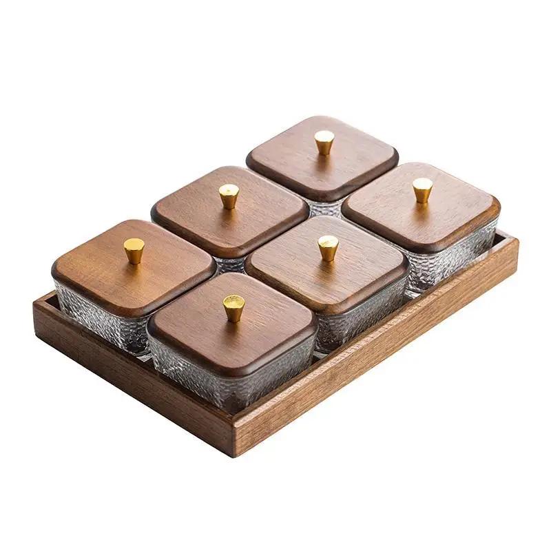 High-grade Solid Wood Glass Fruit Tray Bowl Household Living Room Tea Table Points Snack Candy Dry Fruit Tray Snack Nut Box