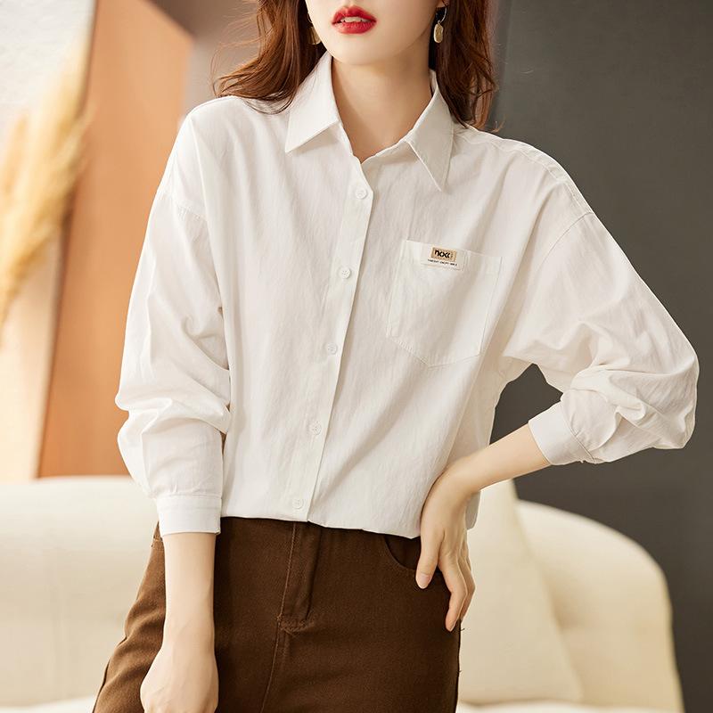 Combed Cotton White Shirt for Women Long-sleeved Spring Clothes New Commuter Versatile Top Pure Cotton Layered Shirt