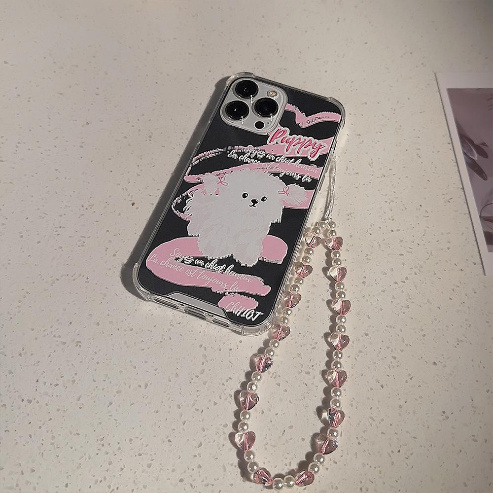 Pink Dog 14 Apple Phone Case IPhone 13 Suitable for 8 Makeup Mirror XR with Lanyard 1115pro Max Set