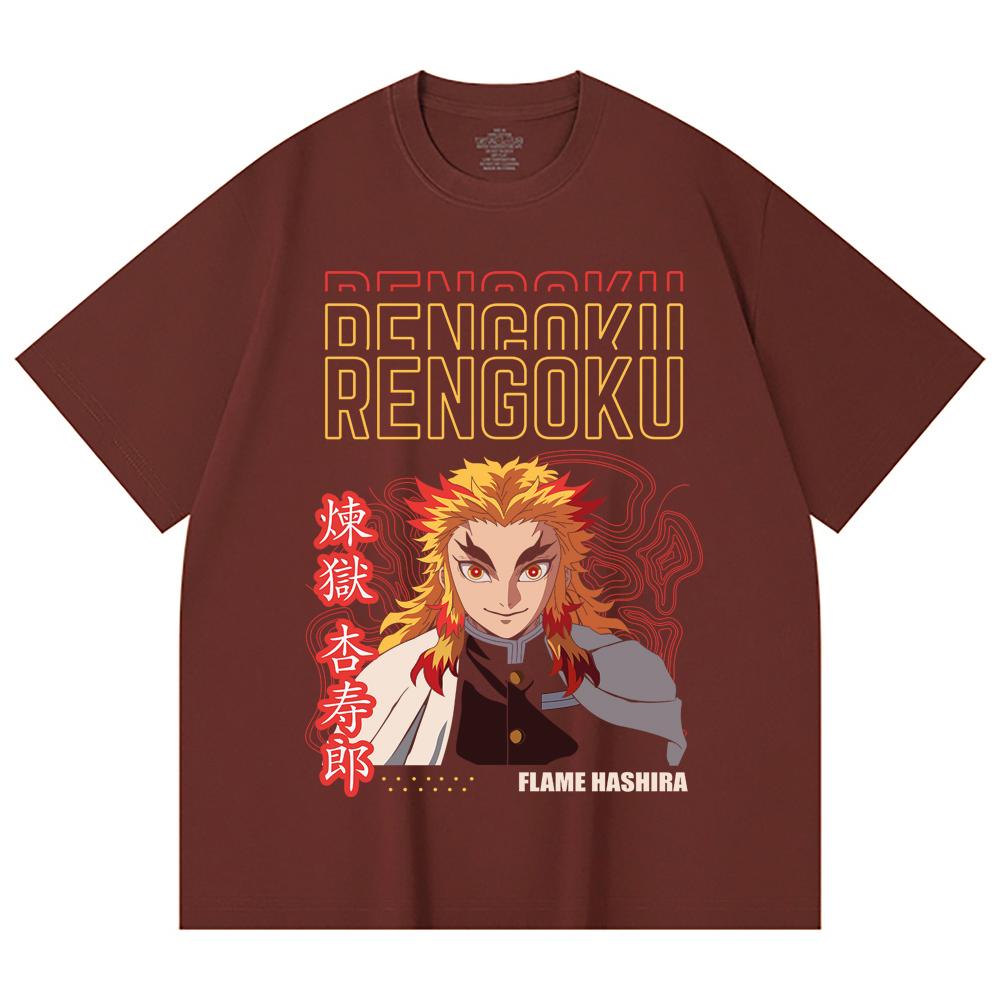 230 Gsm 100% Cotton Demon Slayer V117 Rengoku Print Unisex Heavy Cotton T Shirt