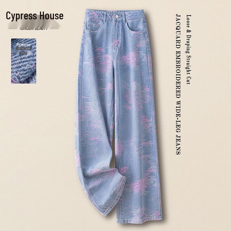 Women s High-Waist Washed Wide-Leg Denim Pants M