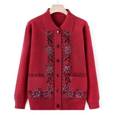 Oma Herbst Strickpullover mit Kragen Strickjacke für ältere Menschen Jacke Damen Mutter Herbst und Winter Kleidung für ältere Damen