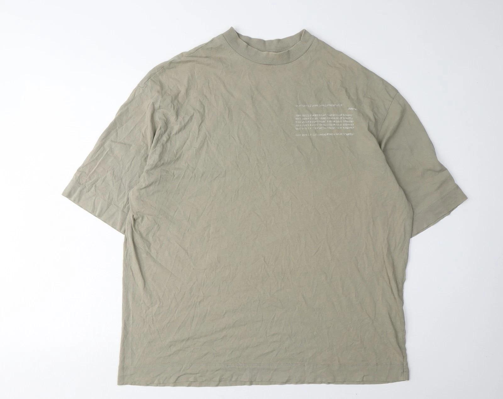 Collusion Men s Green Graphic Print High Neck T-Shirt Size 36 2XL