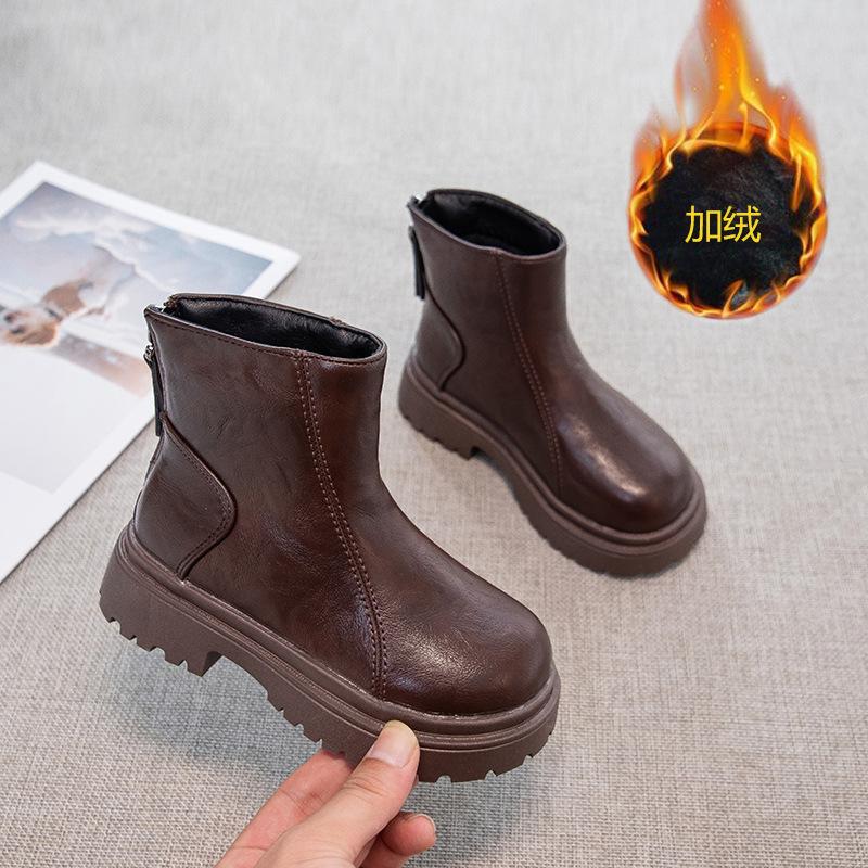 Girls' Martin Boots2026New autumn and winter children's warm cotton boots, girls' plush short boots, British style leather boots