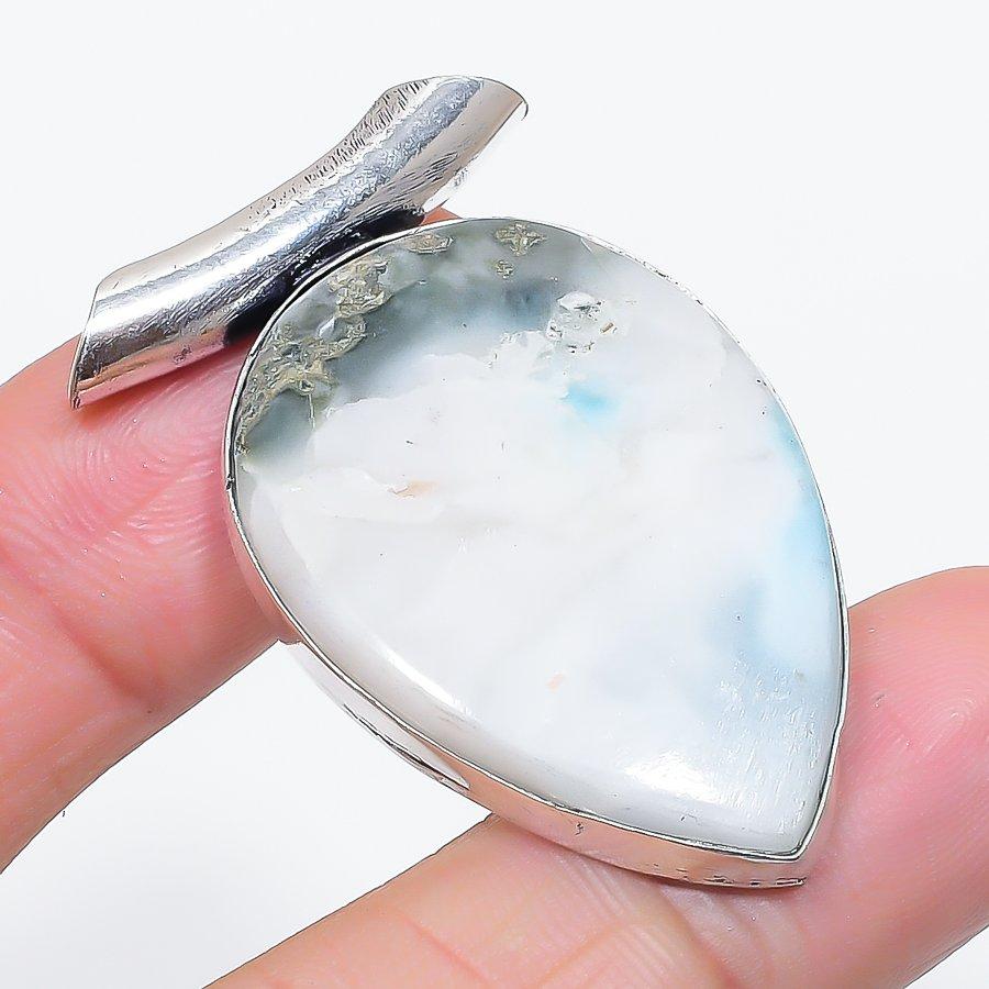 Natural Larimar Gemstone Handmade 925 Sterling Silver Jewelry Pendant 1.81" o0q94