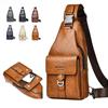 Men's Sling Bag Leather Crossbody Shoulder Bag Chest Sling Backpack Daypack Travel Bag
