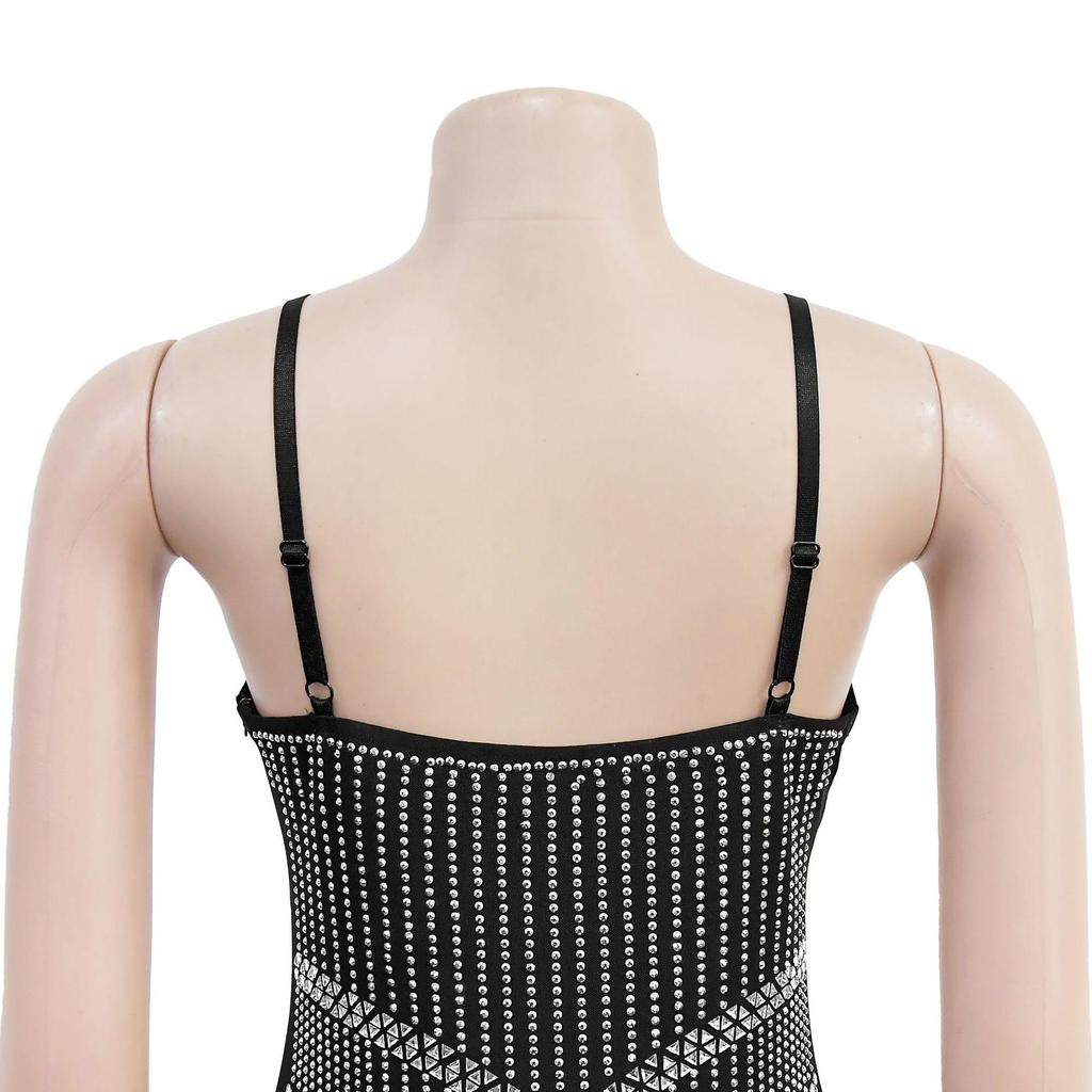 C7215 European & American Fashion Spaghetti Strap Rhinestone Dress - Sexy Tight Sleeve Short Dress for Women