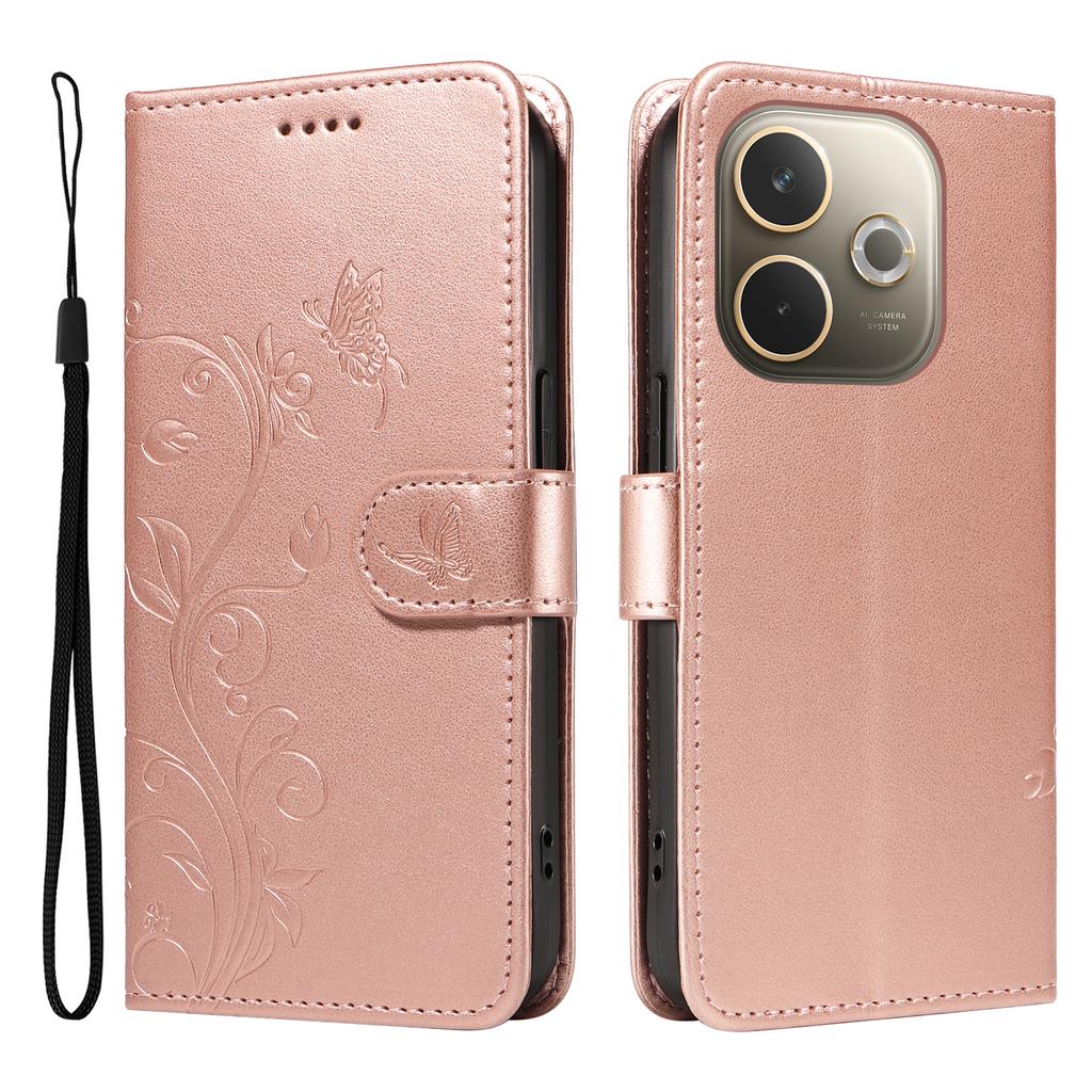 For Oppo A5 Energy 5G (China)/Oppo A5 Pro 4G (Global) PU Leather Cases Flower Pattern Wallet Stand Phone Cover with Strap