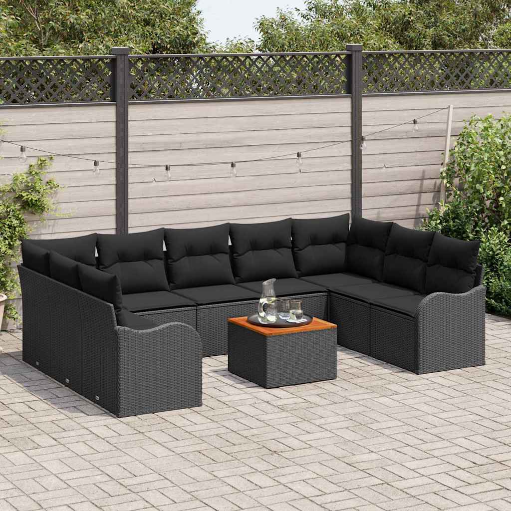 Garden Sofa Set with Storage 10 Pcs Black Poly Rattan