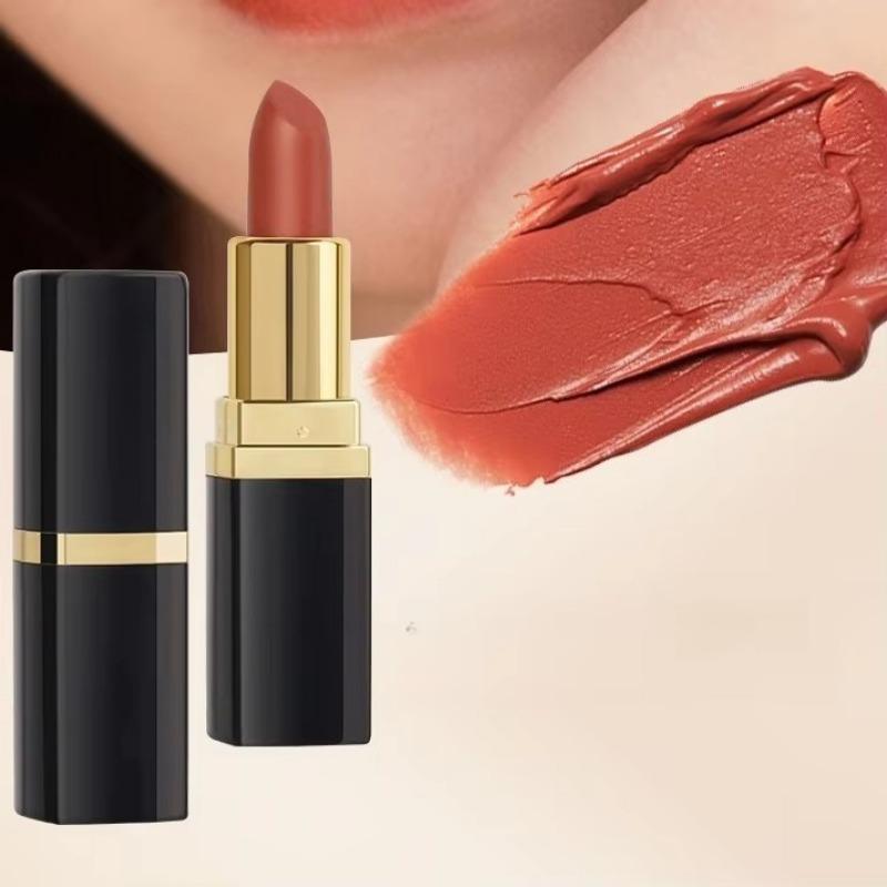 Matte Moisturizing Black Body Gold Tube Lipstick Moisturizing Schoolgirl Retro Milk Tea Color Lipstick
