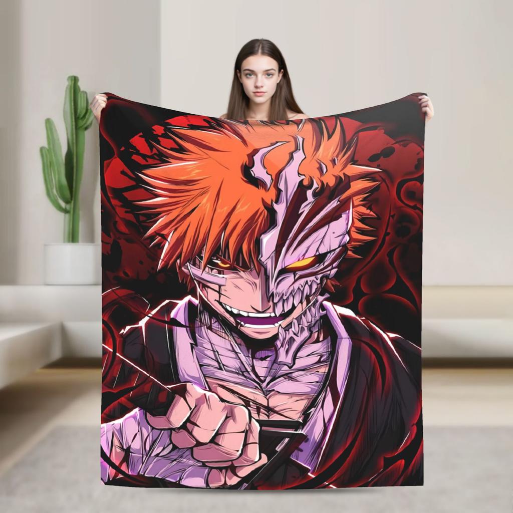 Ichigo Orihime Uryu Blanket Bleached Camping Flannel Throw Blanket For Living Room Super Soft Custom Diy Quality Bedspread Gift