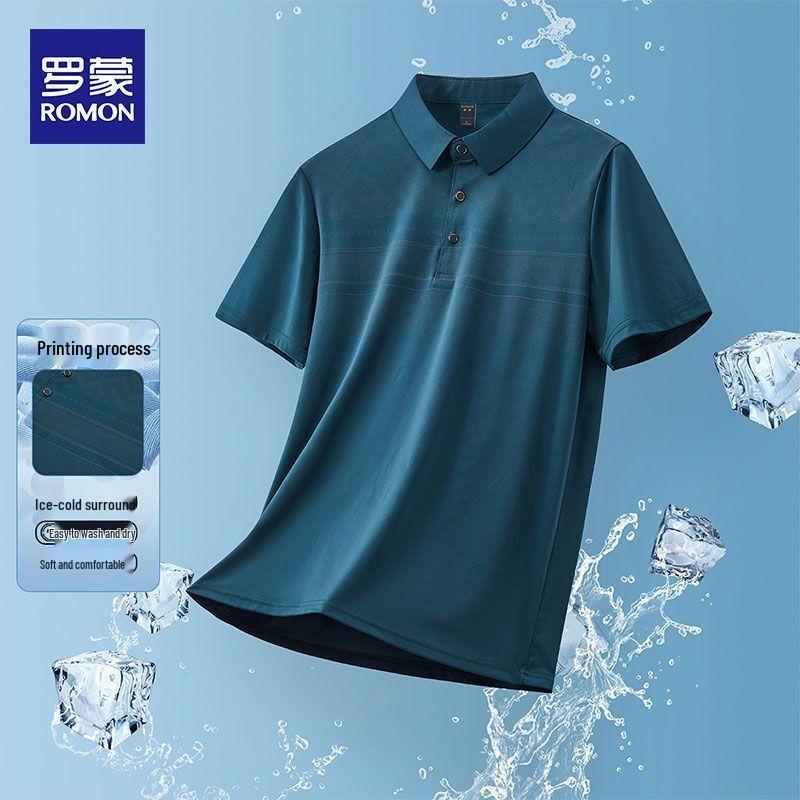 ROMON Men s Summer Ice Silk Loose Casual Polo Shirt 2XL