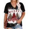 Summer Ladies Christmas 3D Printed V-Neck T-Shirt Fashion Versatile Trend Breathable Casual