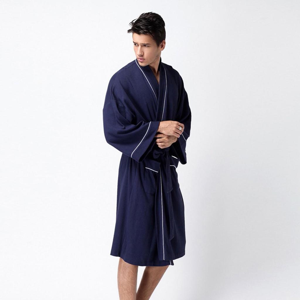 Men's Winter Solid Soft Lace-Up Shawl Bathrobe Long Sleeve Robe Coat