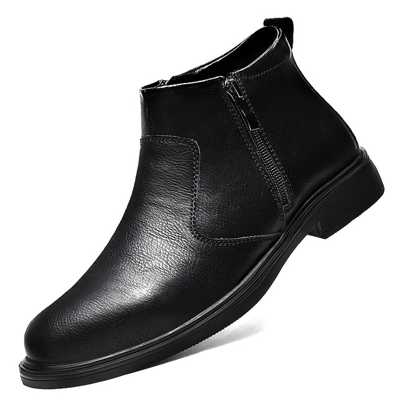 Men's Shoes Autumn Winter High-Top Leather Boots Fashion Zipper Leather Shoes for Men New Versatile Business Shoes Chelsea Boots