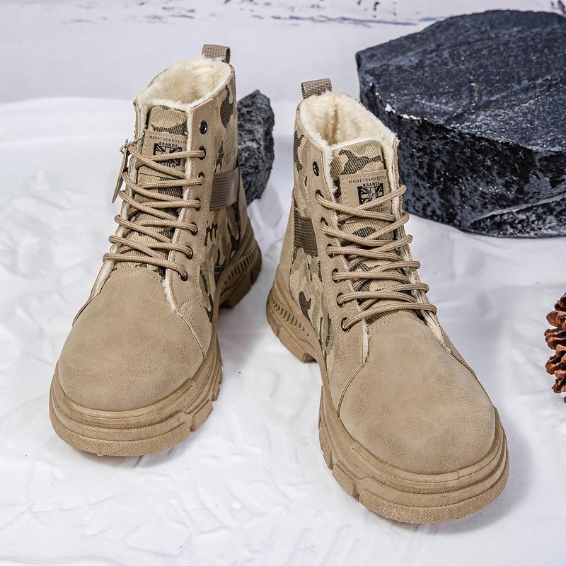 Camouflage Martin Boots Men's Spring, Autumn and Winter Warm Thickened Men's Boots Thick-soled Fashionable Retro Lace-up Shoes Men