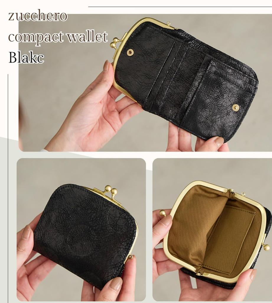 ZUCCHERO Bifold Genuine Small Clasp Made in Black Women's Wallet, Leather, Closure, Japan,