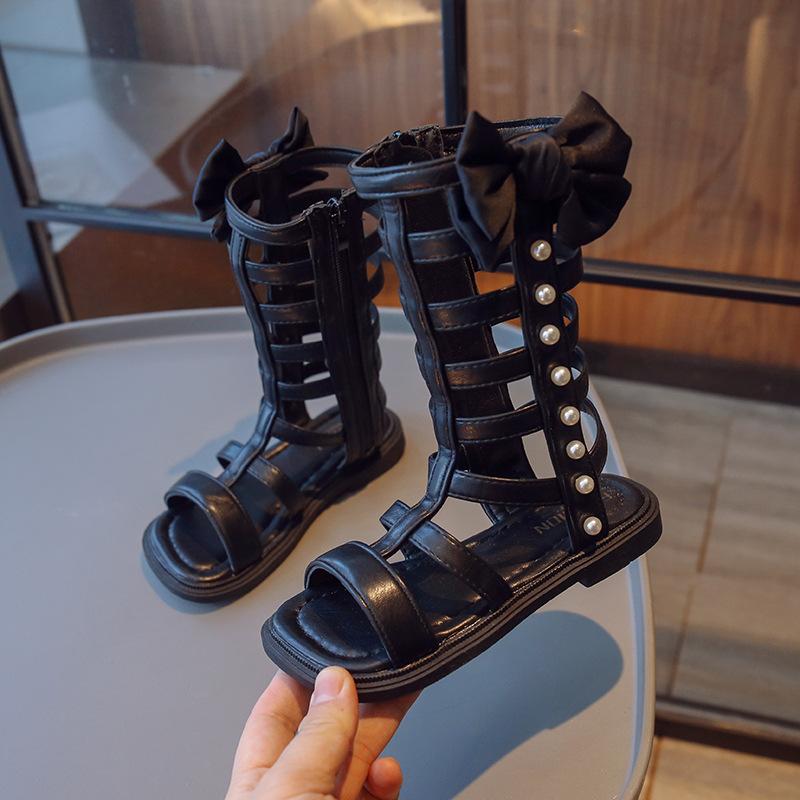 Sandales Romaines d'Été Montantes pour Filles, Enfants Moyens et Grands, Couleur Unie, Fermeture Éclair Latérale, Chaussures de Princesse