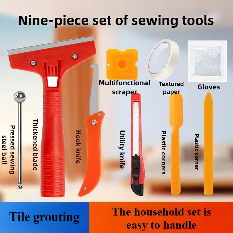 

9-Piece Grout Tool Kit: Scraper, Cleaner, Seam Press Ball & Corner Tools for Tile Gap Filling