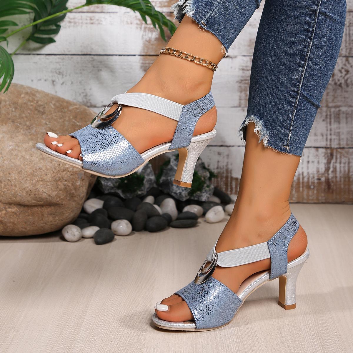 

Fashion Size 36-43 Women s Summer Footwear High Heel Slip on Fish Mouth Shoes Metal Decor Comfortable Shoes for Women Zapatos De Mujer 43