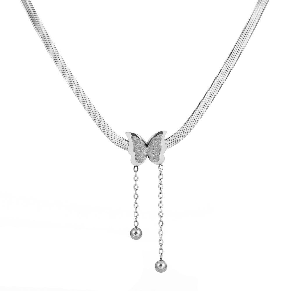 

Stainless Steel Frosted Butterfly Necklace For Women Gold Silver Color Snake Chain Choker Necklace Female Fashion Party Jewelry серебряный