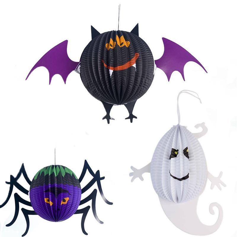 Durable Halloween Paper Lantern Pendant Featuring Realistic 3d Spider Bat Ghost Designs