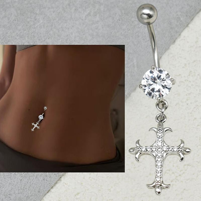 Personality Cross Pendants Navel Rings For Women Zircon Belly Button Nail Body Piercings Jewelry