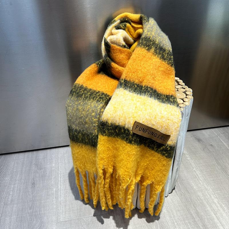 New autumn and winter striped scarf women's high-end sense versatile imitation cashmere scarf thickened warm scarf shawl