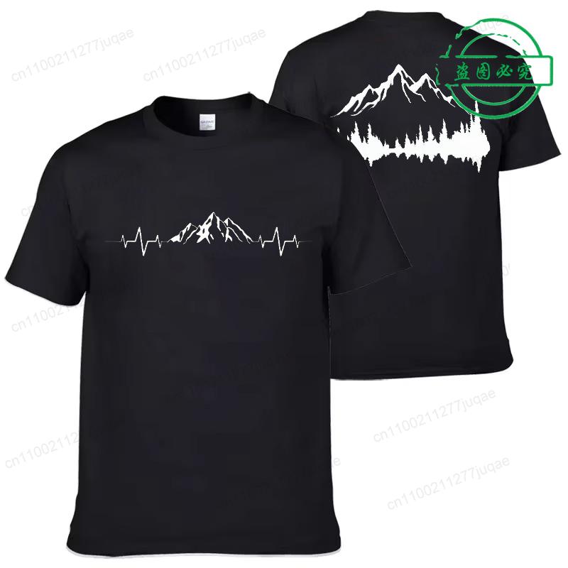 Summer Men's Clothing Casual Loose Tees Mountains and Trees Print Sports O Neck Short Sleeve T-shirt Mountains Heartbeat Tops