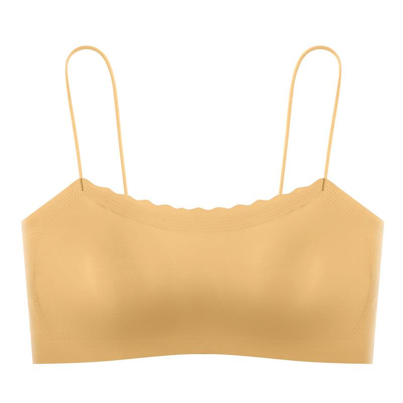 Summer thin shoulder straps seamless underwear women's tube top bra without steel ring small chest gathered smooth fixed cup bra breathable