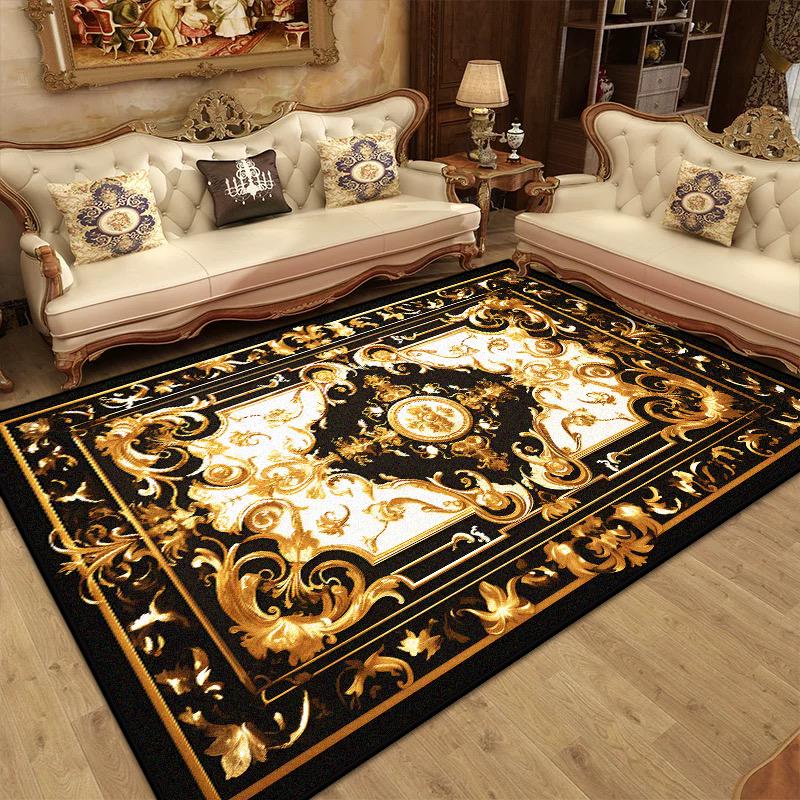 Tappeto di Lusso Dorato per Soggiorno Europa Grande Area Divano Tappeti Lavabili Decorazione Casa Tappetino Antiscivolo per Camera da Letto Comodino