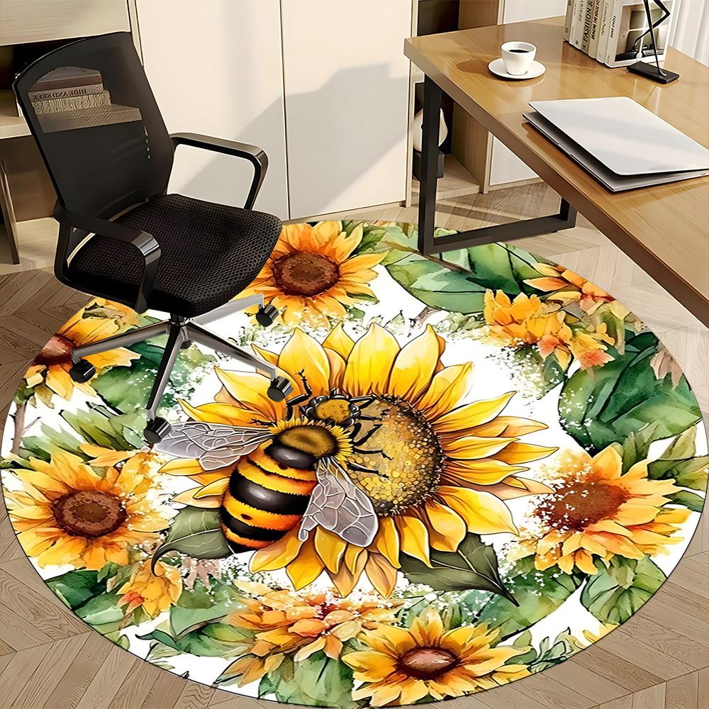 1pc Sunflower Bee Chair Carpet for Office, Non slip, Soft and Durable Office Rug