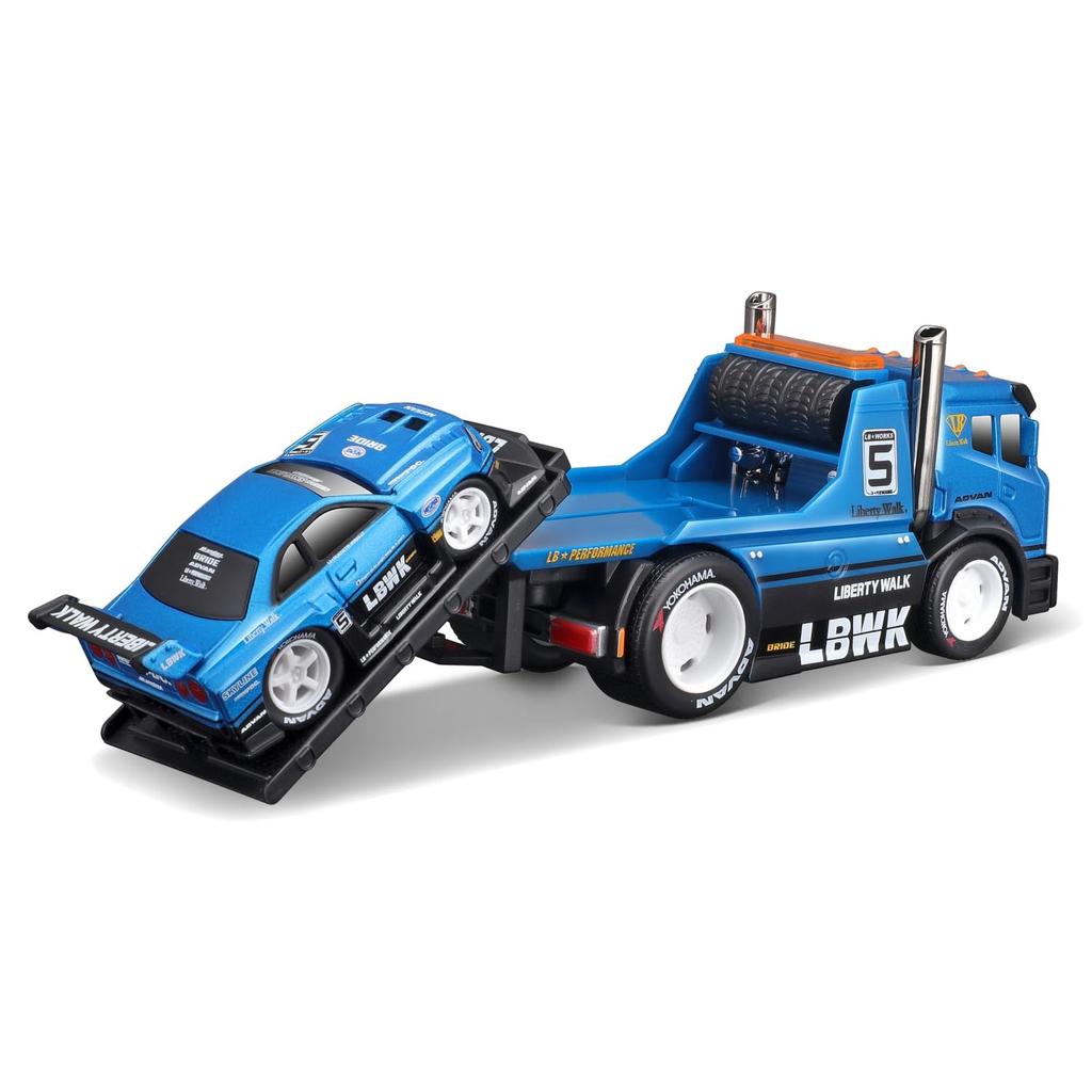 Maisto Muscle Machines Muscle Transporter Diecast Model Car Flatbed Liberty Walk Nissan Skyline R34 1/64 / (JDM / GT-R - Blue/Black 11546)
